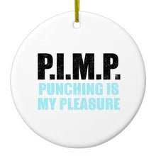 DistinctInk® Hanging Ceramic Christmas Tree Ornament with Gold String - Great Gift / Present - 2 3/4 inch Diameter - PIMP - Punching Is My Pleasure