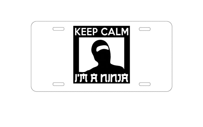 DistinctInk Custom Aluminum Decorative Vanity Front License Plate - Keep Calm I'm a Ninja