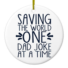 DistinctInk® Hanging Ceramic Christmas Tree Ornament with Gold String - Great Gift / Present - 2 3/4 inch Diameter - Saving the World One Dad Joke at a Time