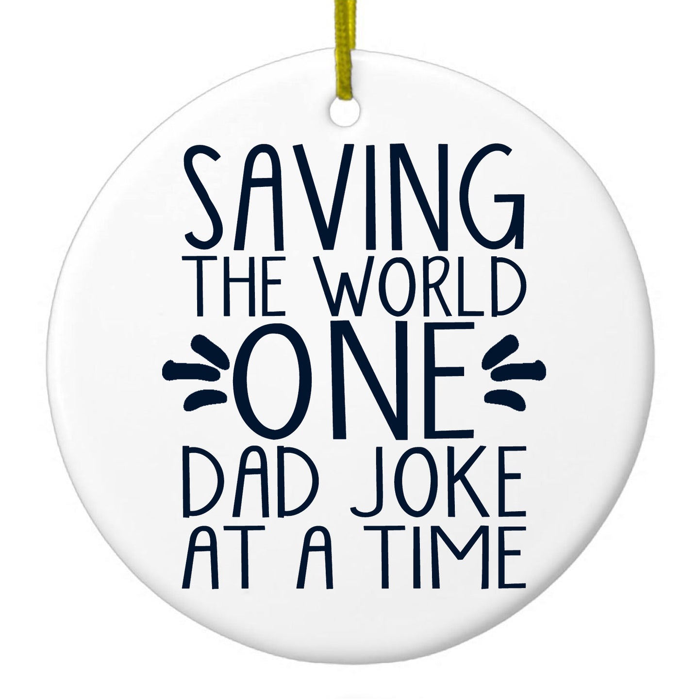 DistinctInk® Hanging Ceramic Christmas Tree Ornament with Gold String - Great Gift / Present - 2 3/4 inch Diameter - Saving the World One Dad Joke at a Time