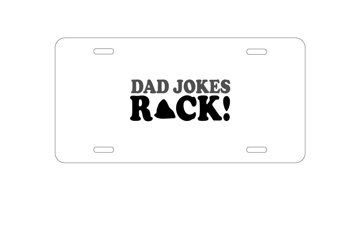 DistinctInk Custom Aluminum Decorative Vanity Front License Plate - Dad Jokes Rock