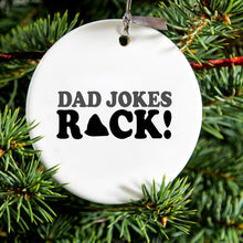 DistinctInk® Hanging Ceramic Christmas Tree Ornament with Gold String - Great Gift / Present - 2 3/4 inch Diameter - Dad Jokes Rock
