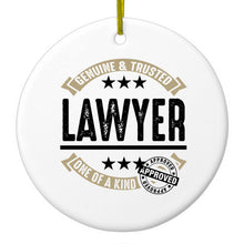 DistinctInk® Hanging Ceramic Christmas Tree Ornament with Gold String - Great Gift / Present - 2 3/4 inch Diameter - Genuine Trusted Lawyer One of a Kind