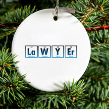 DistinctInk® Hanging Ceramic Christmas Tree Ornament with Gold String - Great Gift / Present - 2 3/4 inch Diameter - Lawyer Elements Periodic Table