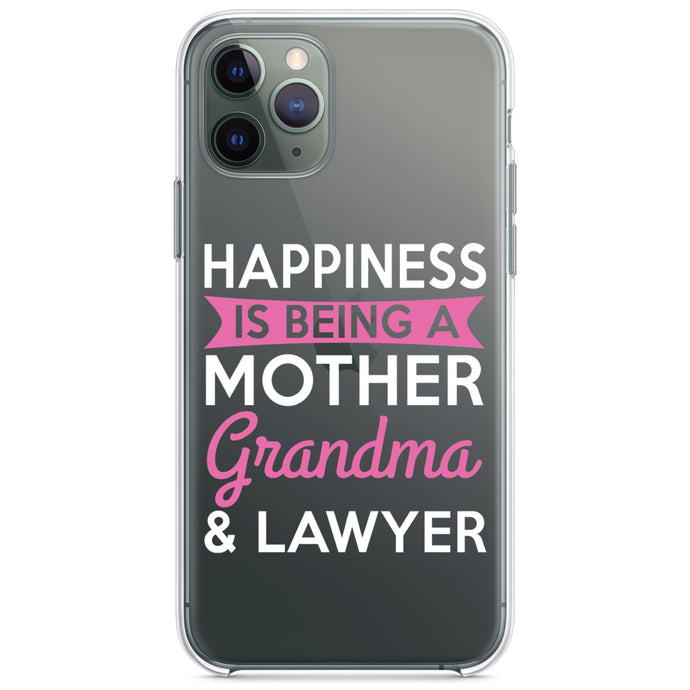DistinctInk® Clear Shockproof Hybrid Case for Apple iPhone / Samsung Galaxy / Google Pixel - Happiness is Being a Mother Grandma Lawyer