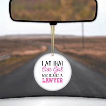 DistinctInk® Hanging Ceramic Christmas Tree Ornament with Gold String - Great Gift / Present - 2 3/4 inch Diameter - I Am That Cute Girl Who Is Also a Lawyer
