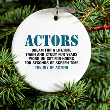 DistinctInk® Hanging Ceramic Christmas Tree Ornament with Gold String - Great Gift / Present - 2 3/4 inch Diameter - Actors Dream Train Study Work for Screen Time