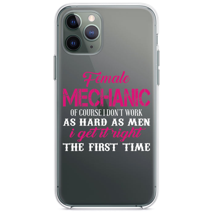 DistinctInk® Clear Shockproof Hybrid Case for Apple iPhone / Samsung Galaxy / Google Pixel - Female Mechanic Get It Right the First Time
