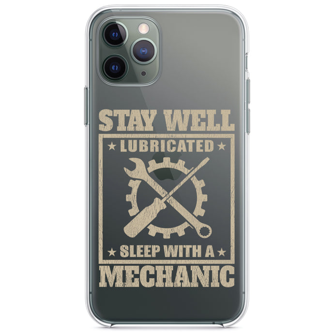 DistinctInk® Clear Shockproof Hybrid Case for Apple iPhone / Samsung Galaxy / Google Pixel - Stay Well Lubricated Sleep With a Mechanic
