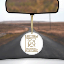DistinctInk® Hanging Ceramic Christmas Tree Ornament with Gold String - Great Gift / Present - 2 3/4 inch Diameter - Stay Well Lubricated Sleep With a Mechanic