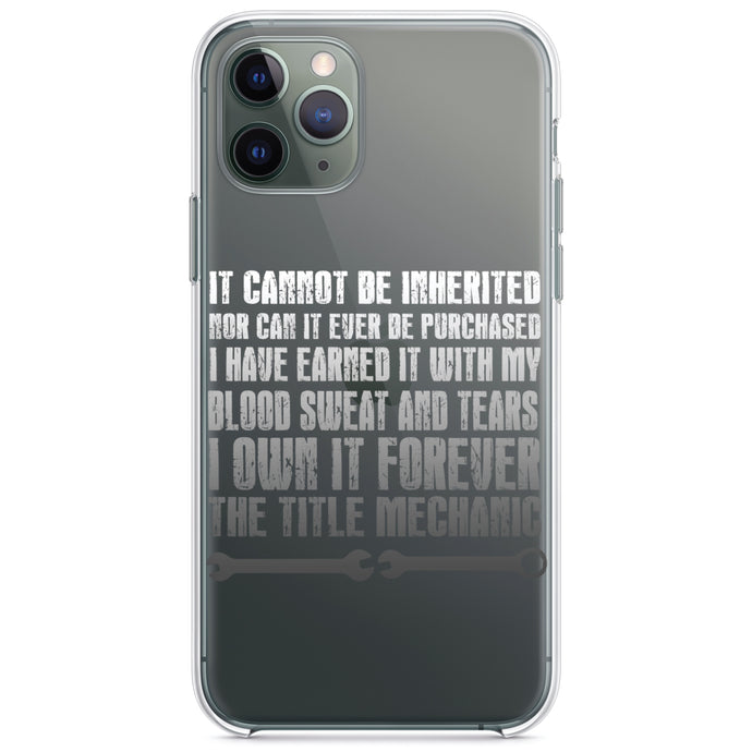 DistinctInk® Clear Shockproof Hybrid Case for Apple iPhone / Samsung Galaxy / Google Pixel - Mechanic Can't Be Inherited Purchased