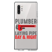DistinctInk® Clear Shockproof Hybrid Case for Apple iPhone / Samsung Galaxy / Google Pixel - Plumber - Laying Pipe Day & Night