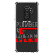 DistinctInk® Clear Shockproof Hybrid Case for Apple iPhone / Samsung Galaxy / Google Pixel - Plumber - Laying Pipe Day & Night