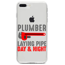 DistinctInk® Clear Shockproof Hybrid Case for Apple iPhone / Samsung Galaxy / Google Pixel - Plumber - Laying Pipe Day & Night
