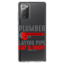 DistinctInk® Clear Shockproof Hybrid Case for Apple iPhone / Samsung Galaxy / Google Pixel - Plumber - Laying Pipe Day & Night