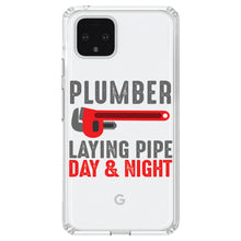 DistinctInk® Clear Shockproof Hybrid Case for Apple iPhone / Samsung Galaxy / Google Pixel - Plumber - Laying Pipe Day & Night