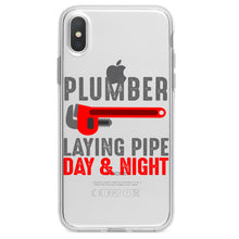 DistinctInk® Clear Shockproof Hybrid Case for Apple iPhone / Samsung Galaxy / Google Pixel - Plumber - Laying Pipe Day & Night