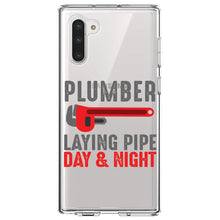 DistinctInk® Clear Shockproof Hybrid Case for Apple iPhone / Samsung Galaxy / Google Pixel - Plumber - Laying Pipe Day & Night