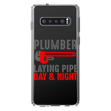 DistinctInk® Clear Shockproof Hybrid Case for Apple iPhone / Samsung Galaxy / Google Pixel - Plumber - Laying Pipe Day & Night
