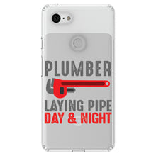 DistinctInk® Clear Shockproof Hybrid Case for Apple iPhone / Samsung Galaxy / Google Pixel - Plumber - Laying Pipe Day & Night