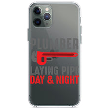 DistinctInk® Clear Shockproof Hybrid Case for Apple iPhone / Samsung Galaxy / Google Pixel - Plumber - Laying Pipe Day & Night