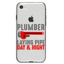DistinctInk® Clear Shockproof Hybrid Case for Apple iPhone / Samsung Galaxy / Google Pixel - Plumber - Laying Pipe Day & Night