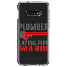 DistinctInk® Clear Shockproof Hybrid Case for Apple iPhone / Samsung Galaxy / Google Pixel - Plumber - Laying Pipe Day & Night