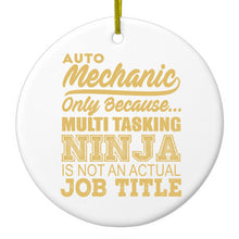 DistinctInk® Hanging Ceramic Christmas Tree Ornament with Gold String - Great Gift / Present - 2 3/4 inch Diameter - Auto Mechanic Multi Tasking Ninja