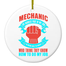 DistinctInk® Hanging Ceramic Christmas Tree Ornament with Gold String - Great Gift / Present - 2 3/4 inch Diameter - Mechanic Being Nice to Idiots