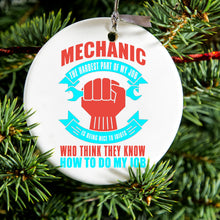 DistinctInk® Hanging Ceramic Christmas Tree Ornament with Gold String - Great Gift / Present - 2 3/4 inch Diameter - Mechanic Being Nice to Idiots