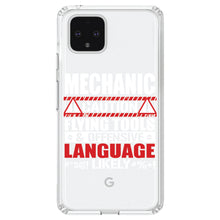 DistinctInk® Clear Shockproof Hybrid Case for Apple iPhone / Samsung Galaxy / Google Pixel - Mechanic Flying Tools & Offensive Language