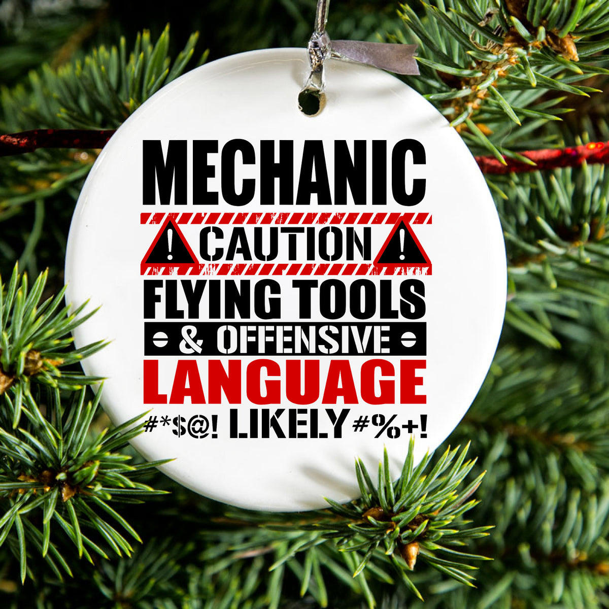 Mechanic Flying Tools & Offensive Language Ceramic Ornament, view 2