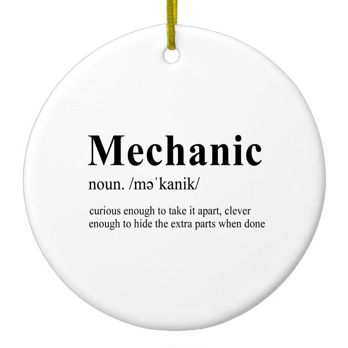 DistinctInk® Hanging Ceramic Christmas Tree Ornament with Gold String - Great Gift / Present - 2 3/4 inch Diameter - Mechanic Definition Hide the Extra Parts