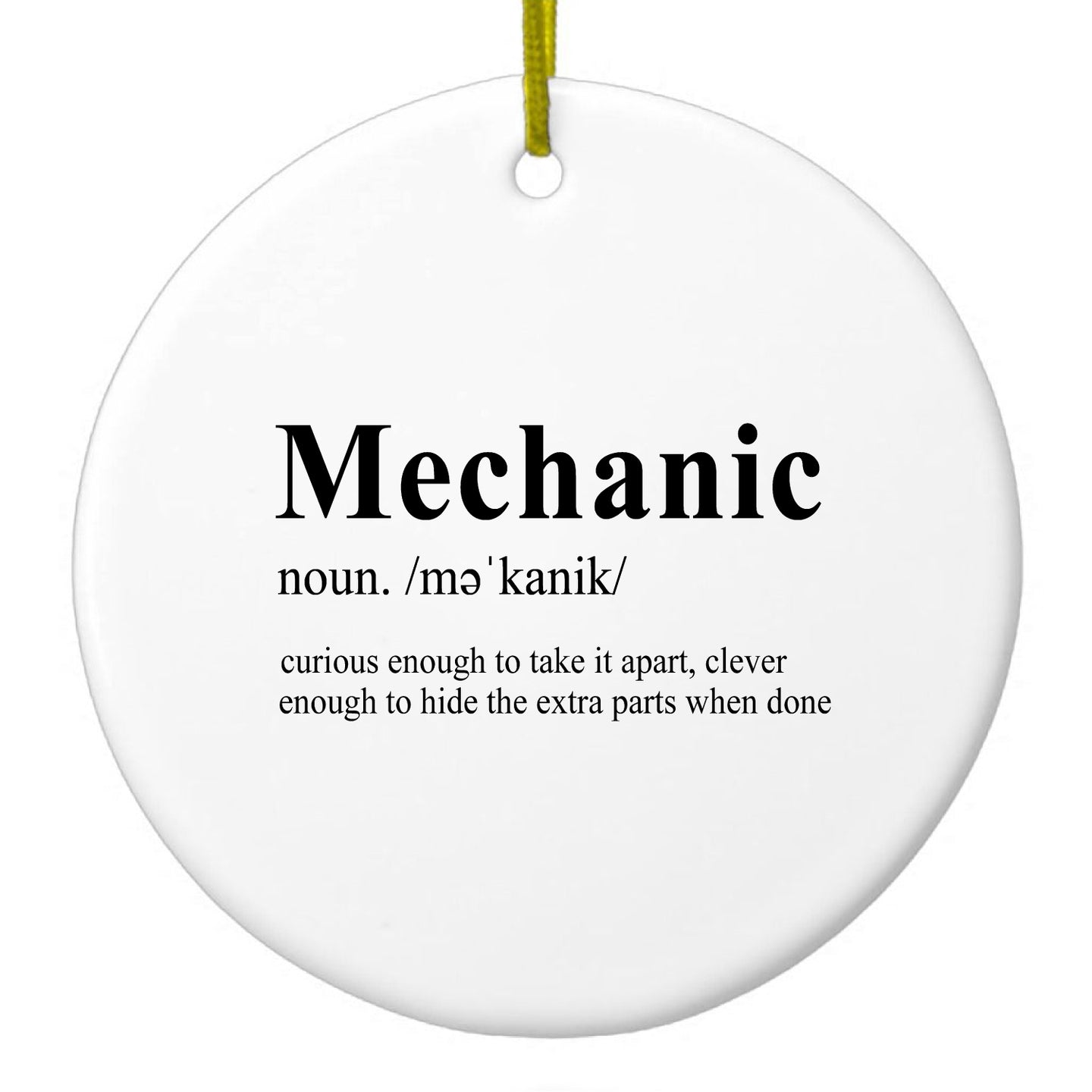 DistinctInk® Hanging Ceramic Christmas Tree Ornament with Gold String - Great Gift / Present - 2 3/4 inch Diameter - Mechanic Definition Hide the Extra Parts