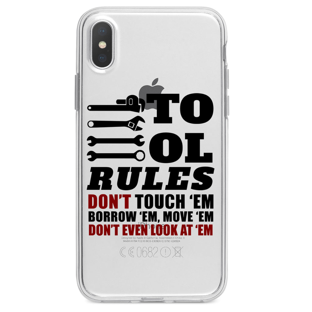 Tool Rules Don't Touch Borrow Move Look Clear Shockproof iPhone Case, view 3