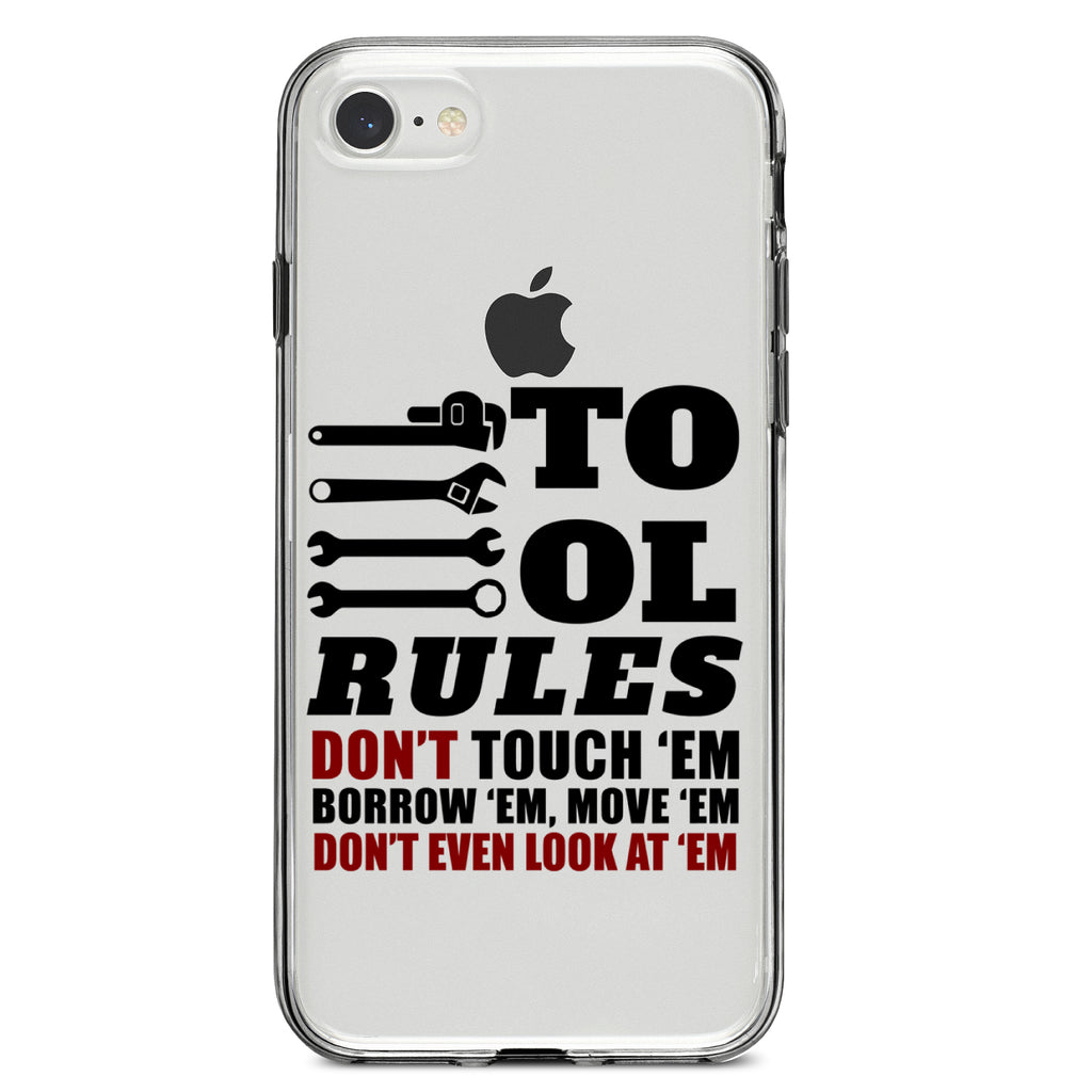 Tool Rules Don't Touch Borrow Move Look Clear Shockproof iPhone Case, view 5