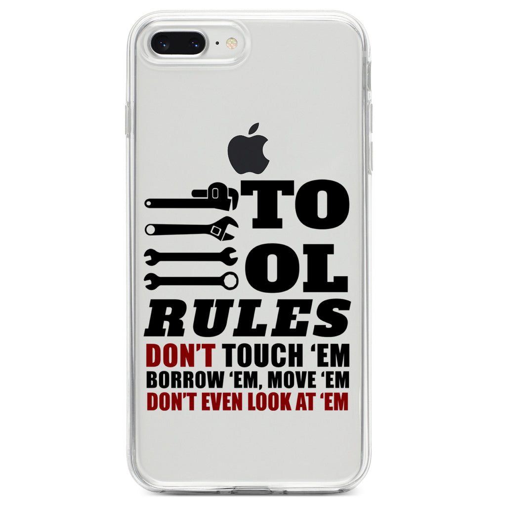 Tool Rules Don't Touch Borrow Move Look Clear Shockproof iPhone Case, view 6