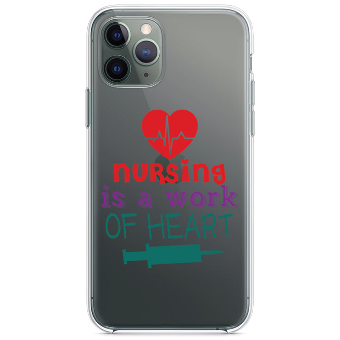 DistinctInk® Clear Shockproof Hybrid Case for Apple iPhone / Samsung Galaxy / Google Pixel - Nursing is a Work of Heart