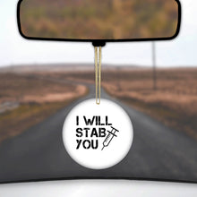 DistinctInk® Hanging Ceramic Christmas Tree Ornament with Gold String - Great Gift / Present - 2 3/4 inch Diameter - I Will Stab You Nurse Needle