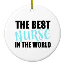 DistinctInk® Hanging Ceramic Christmas Tree Ornament with Gold String - Great Gift / Present - 2 3/4 inch Diameter - The Best Nurse In The World