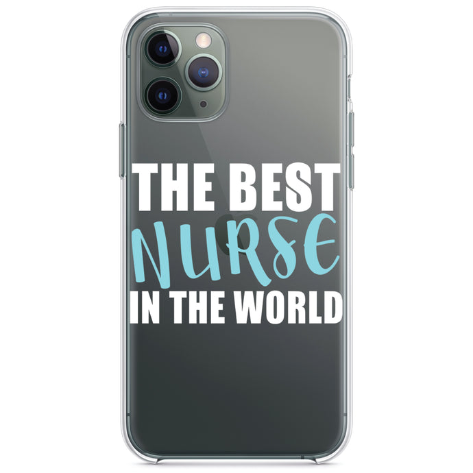 DistinctInk® Clear Shockproof Hybrid Case for Apple iPhone / Samsung Galaxy / Google Pixel - The Best Nurse In The World