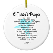 DistinctInk® Hanging Ceramic Christmas Tree Ornament with Gold String - Great Gift / Present - 2 3/4 inch Diameter - A Nurse's Prayer