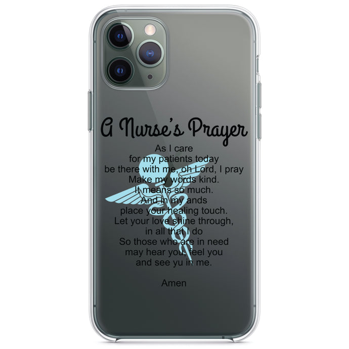 DistinctInk® Clear Shockproof Hybrid Case for Apple iPhone / Samsung Galaxy / Google Pixel - A Nurse's Prayer