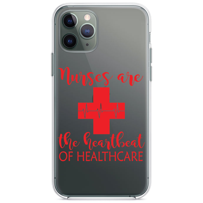 DistinctInk® Clear Shockproof Hybrid Case for Apple iPhone / Samsung Galaxy / Google Pixel - Nurses Are The Heartbeat of Healthcare