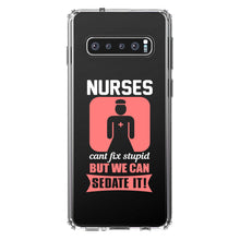DistinctInk® Clear Shockproof Hybrid Case for Apple iPhone / Samsung Galaxy / Google Pixel - Nurses Can't Fix Stupid But Can Sedate It
