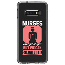 DistinctInk® Clear Shockproof Hybrid Case for Apple iPhone / Samsung Galaxy / Google Pixel - Nurses Can't Fix Stupid But Can Sedate It