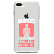 DistinctInk® Clear Shockproof Hybrid Case for Apple iPhone / Samsung Galaxy / Google Pixel - Nurses Can't Fix Stupid But Can Sedate It