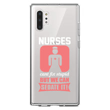 DistinctInk® Clear Shockproof Hybrid Case for Apple iPhone / Samsung Galaxy / Google Pixel - Nurses Can't Fix Stupid But Can Sedate It