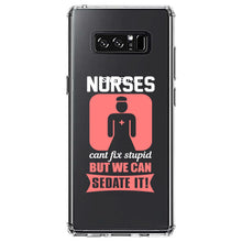DistinctInk® Clear Shockproof Hybrid Case for Apple iPhone / Samsung Galaxy / Google Pixel - Nurses Can't Fix Stupid But Can Sedate It