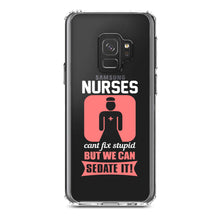 DistinctInk® Clear Shockproof Hybrid Case for Apple iPhone / Samsung Galaxy / Google Pixel - Nurses Can't Fix Stupid But Can Sedate It